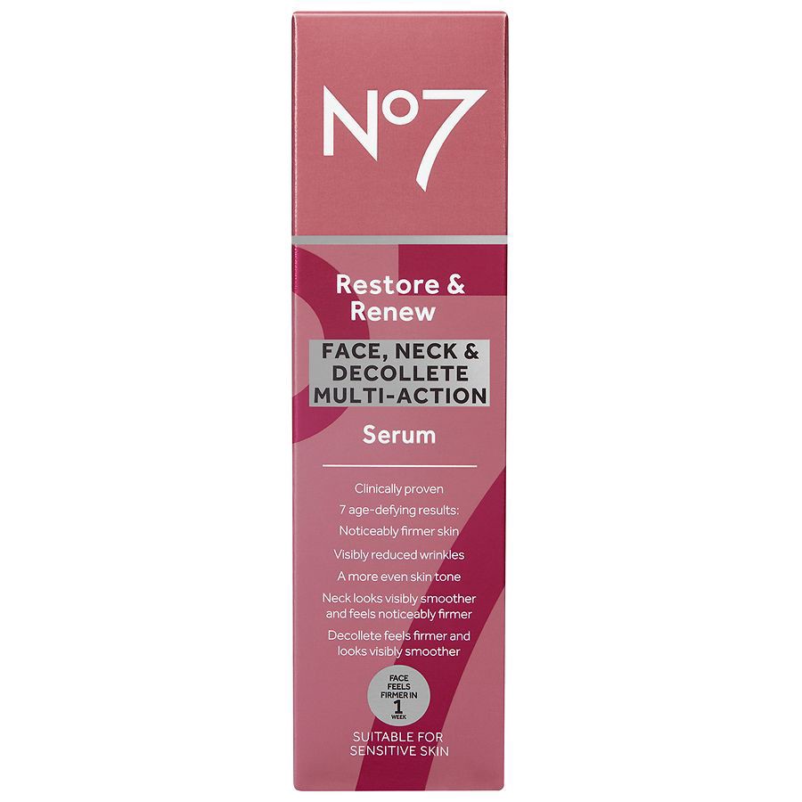 slide 3 of 5, No7 Restore & Renew Face & Neck Multi Action Serum, 2.5 fl oz