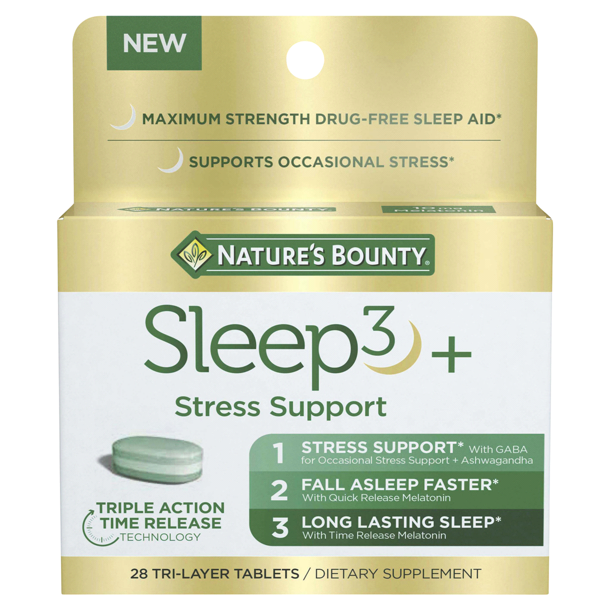 slide 1 of 1, Nature's Bounty Sleep3 + Stress Support, Tri-Layer Tablets, 28 ct