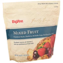 Hy-vee Freshly Frozen Unsweetened Mixed Fruit Peaches, Strawberries, Red Seedless Grapes, Dark Sweet Cherries & Pineapple