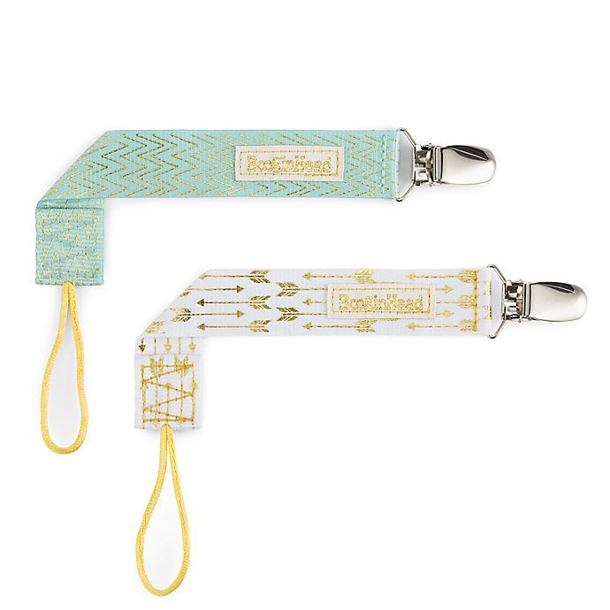 slide 1 of 10, BooginHead PaciGrip Luxury Gorgeous Gold Pacifier Straps - Green, 2 ct
