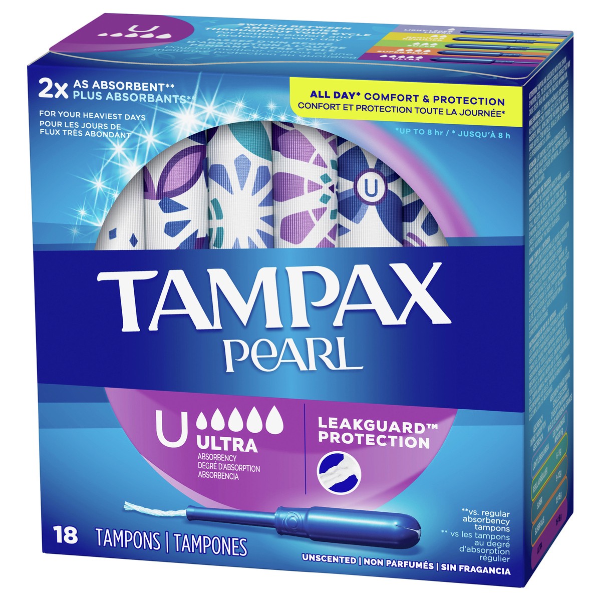 slide 3 of 4, Tampax Pearl Tampons, with LeakGuard Braid, Ultra Absorbency, Unscented, 3 Count, 18 ct