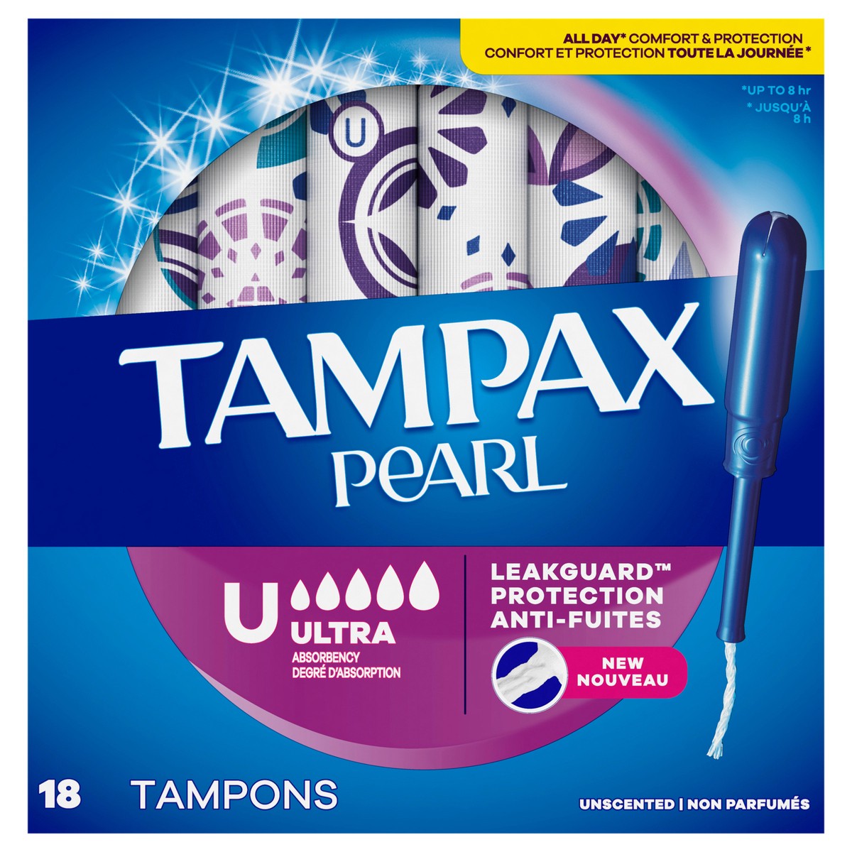 slide 1 of 4, Tampax Pearl Tampons, with LeakGuard Braid, Ultra Absorbency, Unscented, 18 Count, 18 ct