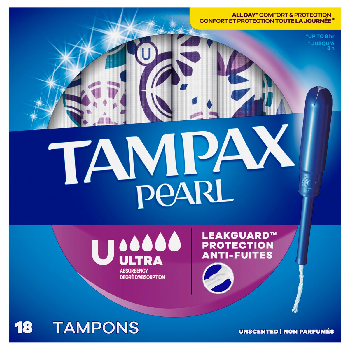 slide 1 of 4, Tampax Pearl Tampons, with LeakGuard Braid, Ultra Absorbency, Unscented, 18 Count, 18 ct