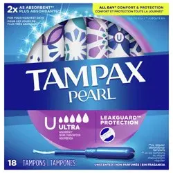 Tampax Pearl Tampons, with LeakGuard Braid, Ultra Absorbency, Unscented, 3 Count