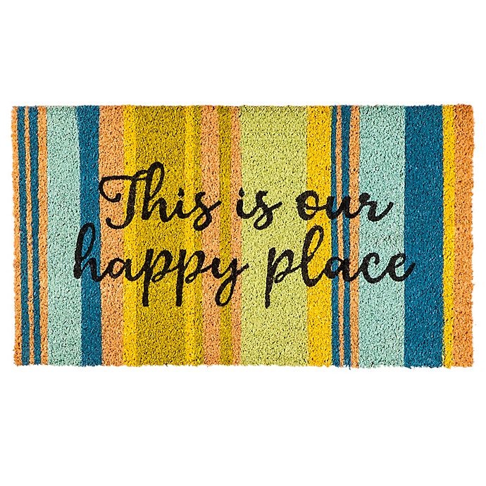 slide 1 of 1, Evergreen Striped Happy Place Coir Door Mat Insert'', 16 in x 28 in