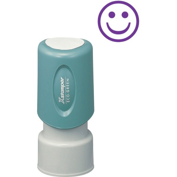 slide 1 of 1, Xstamper® Pre-Inked Specialty Smiley Face Stamp, 65% Recycled, 100000 Impressions, Blue, 1 ct