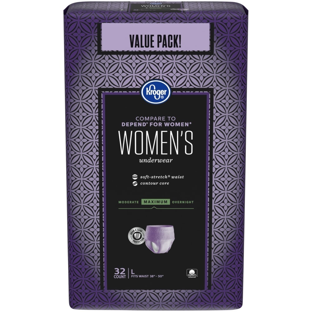 slide 1 of 1, Kroger Maximum Absorbency Underwear For Women Lg, 32 ct