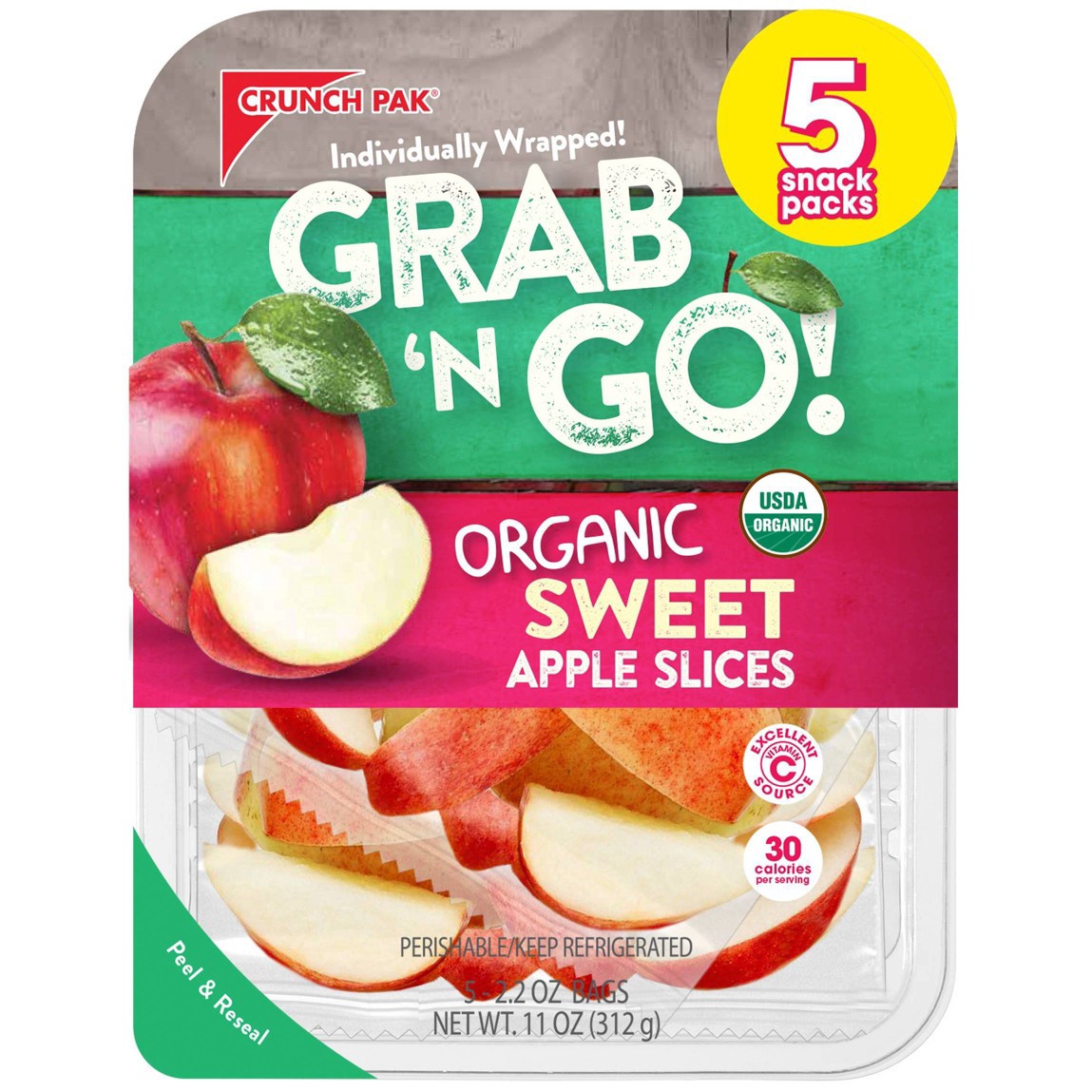 slide 1 of 2, Crunch Pak Organic Sweet Apple Slices - 11oz/5ct, 5 ct; 11 oz