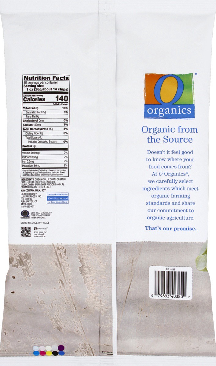 slide 2 of 7, O Organics Organic Blue Corn Tortilla Chips With Flax Seeds, 10 oz