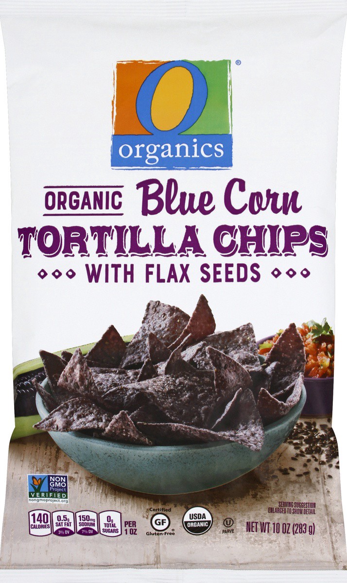 slide 4 of 7, O Organics Organic Blue Corn Tortilla Chips With Flax Seeds, 10 oz