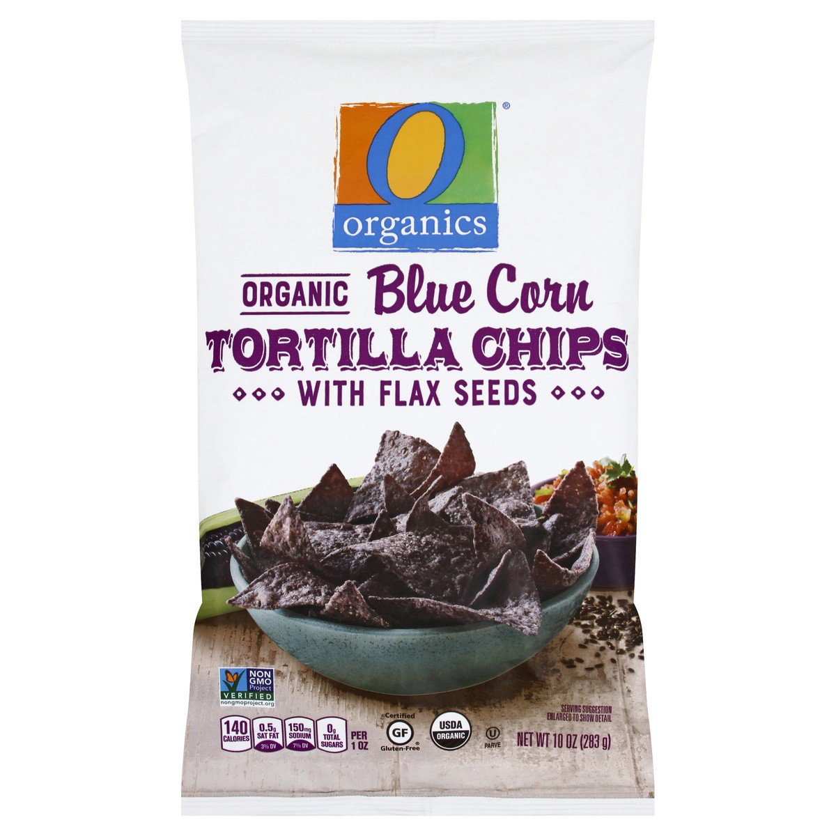 slide 1 of 7, O Organics Organic Blue Corn Tortilla Chips With Flax Seeds, 10 oz