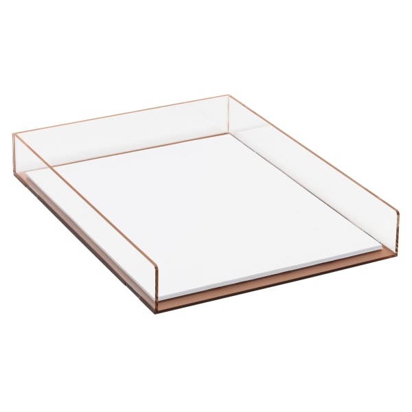 slide 1 of 4, Realspace Acrylic Paper Tray, Letter Size, Clear/Rose Gold, 1 ct