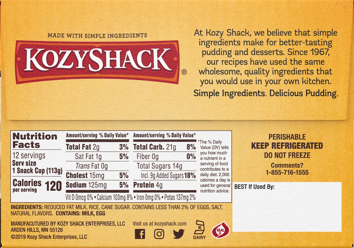 slide 7 of 11, Kozy Shack Rice Pudding Snack Cups, Gluten Free Dessert, 4 oz, 12 Count, 12 ct
