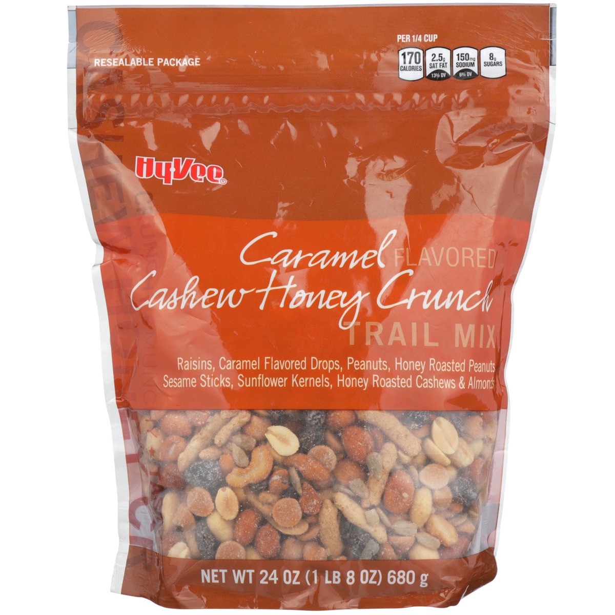 slide 7 of 8, Hy-Vee Caramel Cashew Honey Crunch Trail Mix, 24 oz