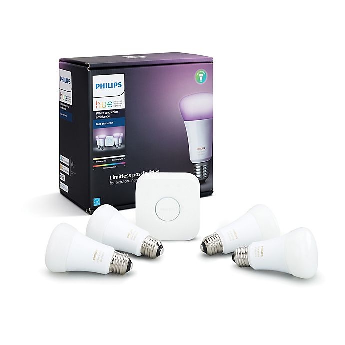 slide 1 of 4, Philips Hue A19 Starter Kit- 3Rd Generation White LED - 4 Bulb Pack, 1 ct