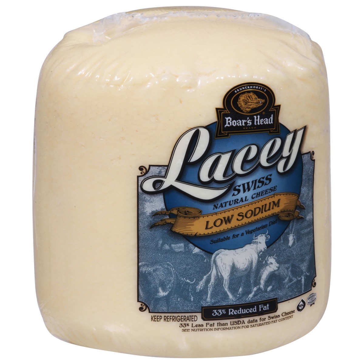 slide 7 of 9, Boar's Head Lacey Low Sodium Swiss Cheese 1 ea, per lb