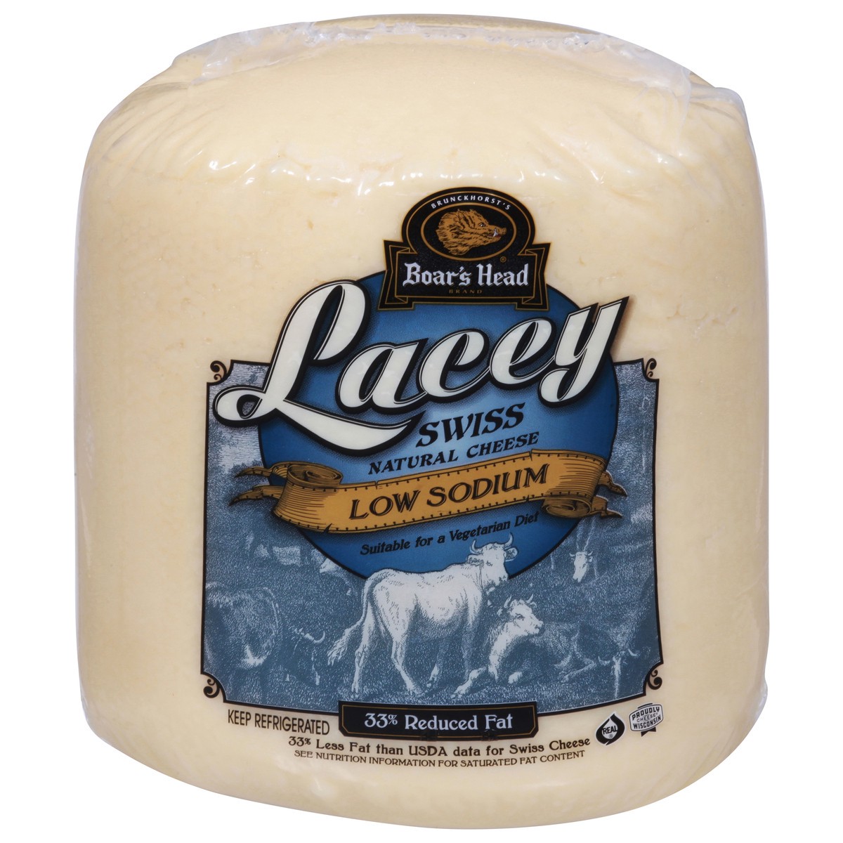 slide 1 of 9, Boar's Head Lacey Low Sodium Swiss Cheese 1 ea, per lb