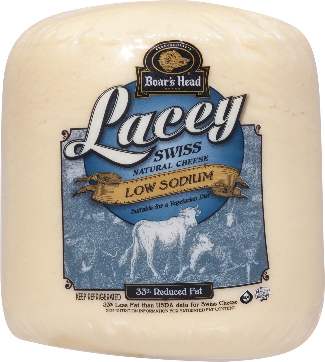 slide 6 of 9, Boar's Head Lacey Low Sodium Swiss Cheese 1 ea, per lb
