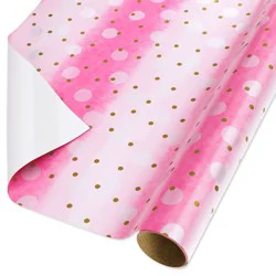 American Greetings Gold & Pink Polka Dots Wrapping Paper, 20 sq ft