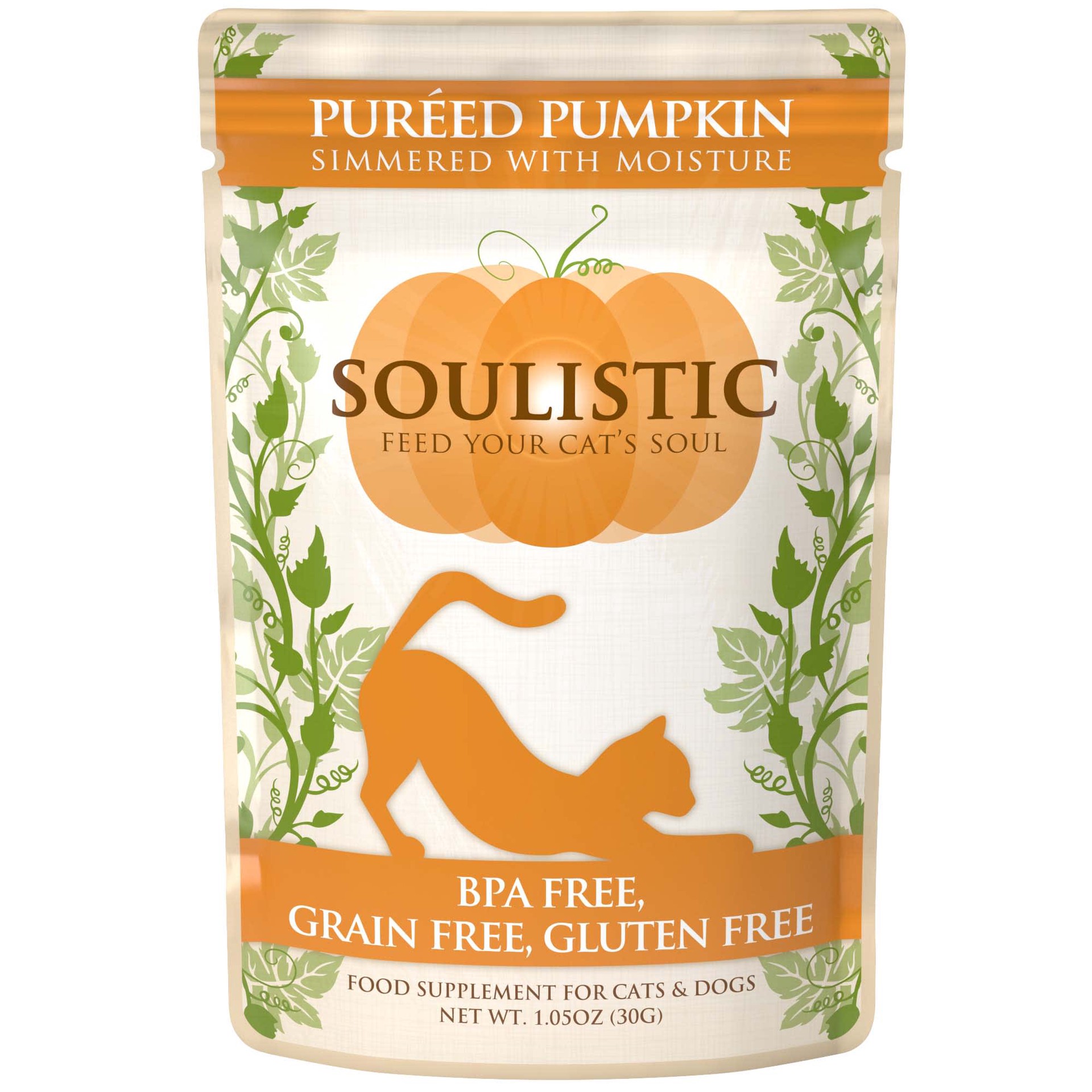 slide 1 of 1, Soulistic Pureed Pumpkin Adult Cat Food Pouch, 1.05 oz