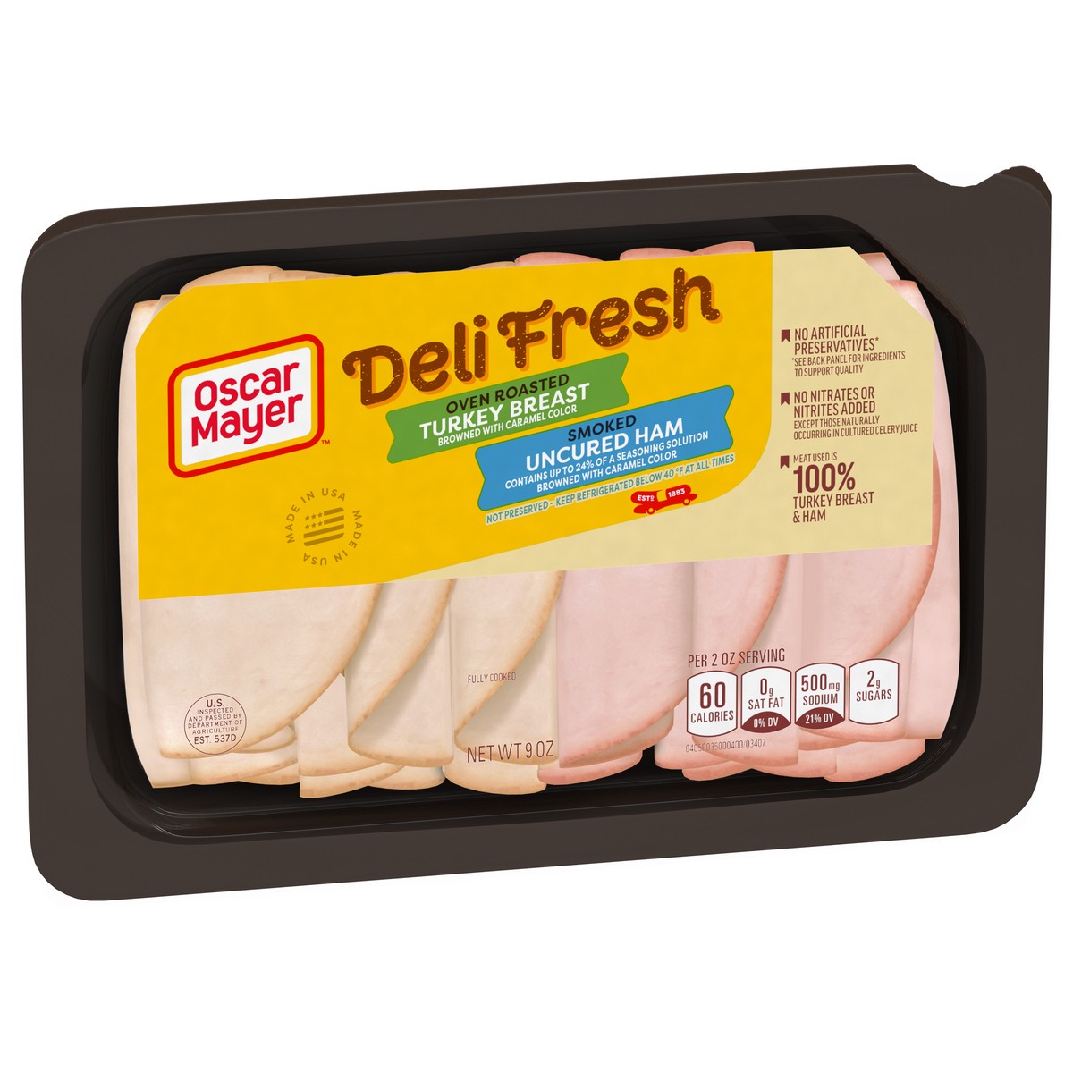 slide 4 of 9, Oscar Mayer Deli Fresh Oven Roasted Turkey Breast & Smoked Uncured Ham Sliced Lunch Meat Variety Pack, 9 oz. Tray, 9 oz