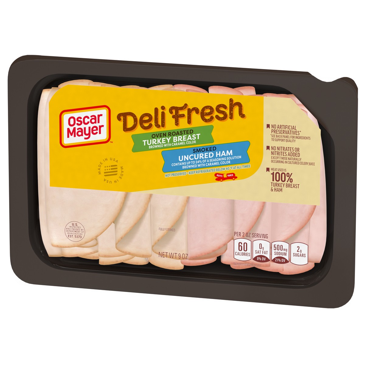slide 6 of 9, Oscar Mayer Deli Fresh Oven Roasted Turkey Breast & Smoked Uncured Ham Sliced Lunch Meat Variety Pack, 9 oz. Tray, 9 oz
