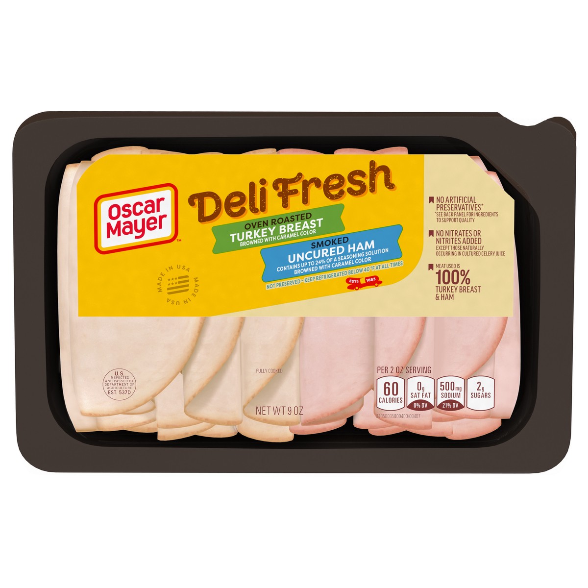slide 1 of 5, Oscar Mayer Deli Fresh Oven Roasted Turkey Breast & Smoked Uncured Ham Sliced Lunch Meat Variety Pack, 9 oz. Tray, 9 oz