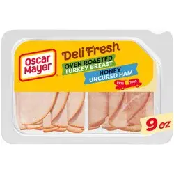 Oscar Mayer Deli Fresh Oven Roasted Turkey Breast & Smoked Uncured Ham Sliced Lunch Meat Variety Pack, 9 oz. Tray