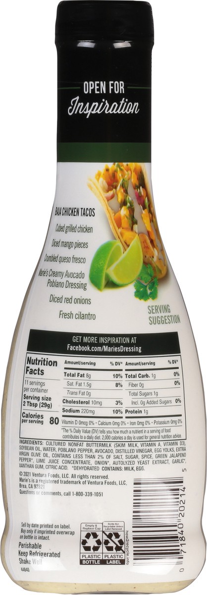 slide 5 of 9, Marie's Creamy Avocado Poblano Dressing, 11.5 fl oz