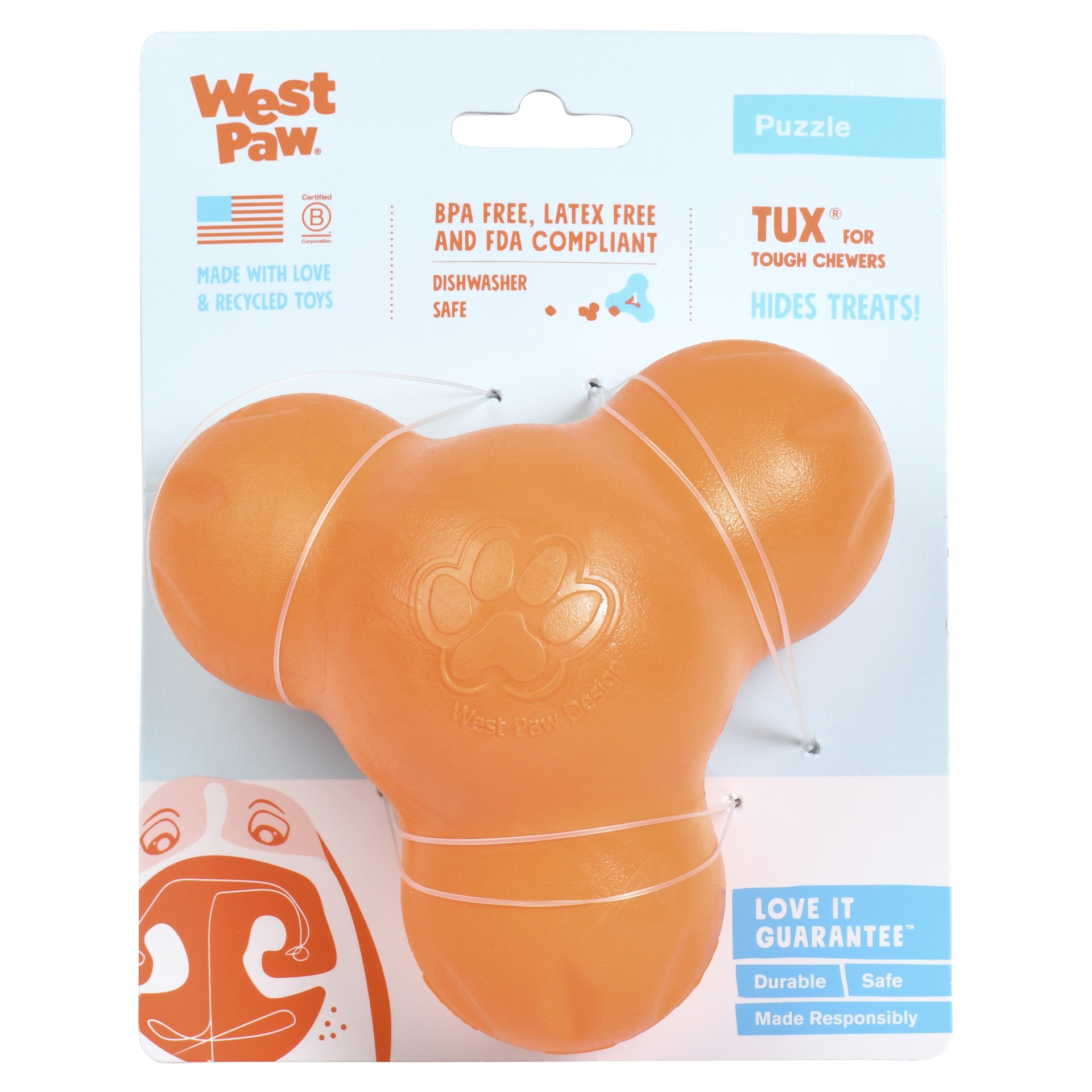 slide 1 of 9, West Paw Dog Toy Tux Tangerine Large 5", 1 ct