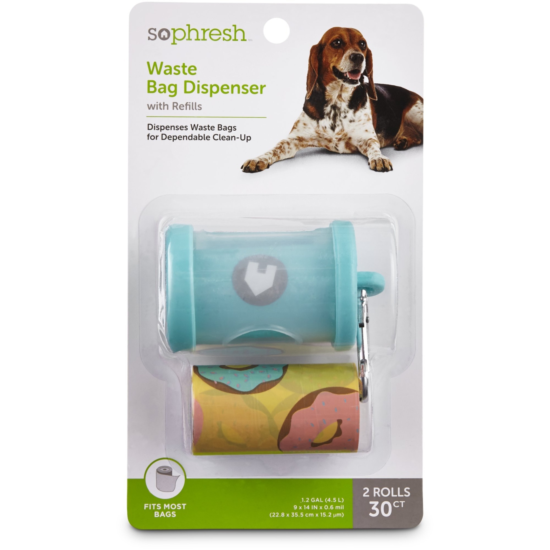 slide 1 of 1, So Phresh Teal Dog Waste Bag Dispenser with Refills, 1 ct