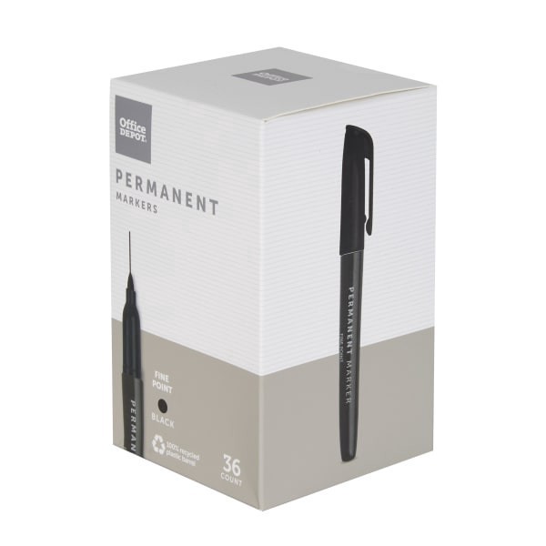slide 4 of 4, Office Depot® Brand Permanent Markers, Fine Point, 100% Recycled Plastic Barrel, Black Ink, Pack Of 36, 36 ct