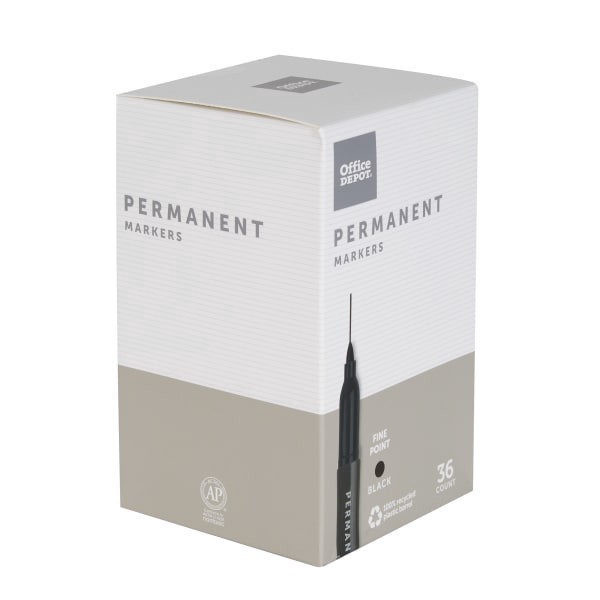 slide 3 of 4, Office Depot® Brand Permanent Markers, Fine Point, 100% Recycled Plastic Barrel, Black Ink, Pack Of 36, 36 ct