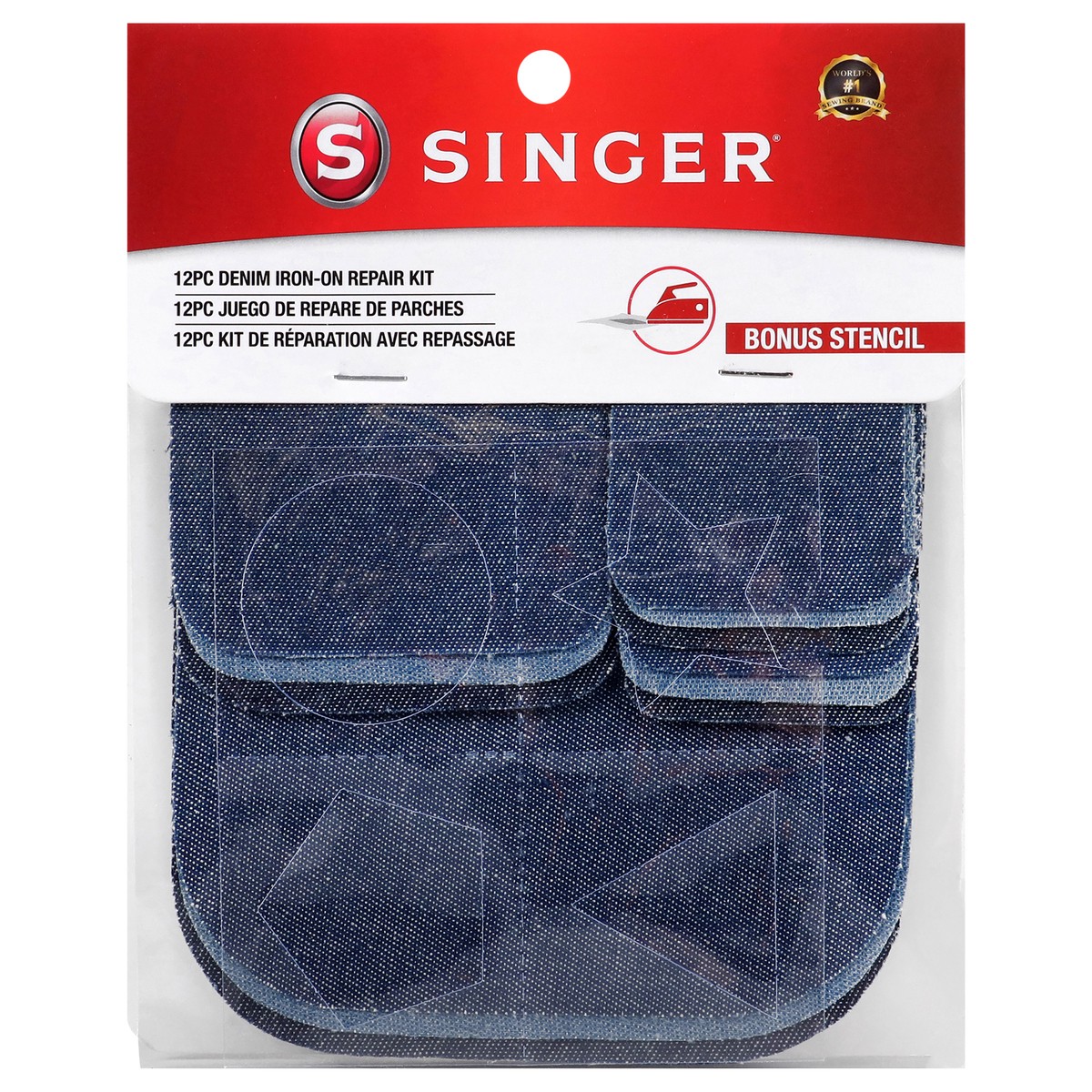 slide 6 of 6, SINGER Fabric Iron-On Denim Patches with Stencil, Assorted Sizes, 1 ct