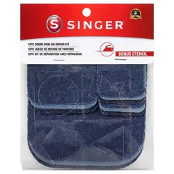 SINGER Fabric Iron-On Denim Patches with Stencil, Assorted Sizes