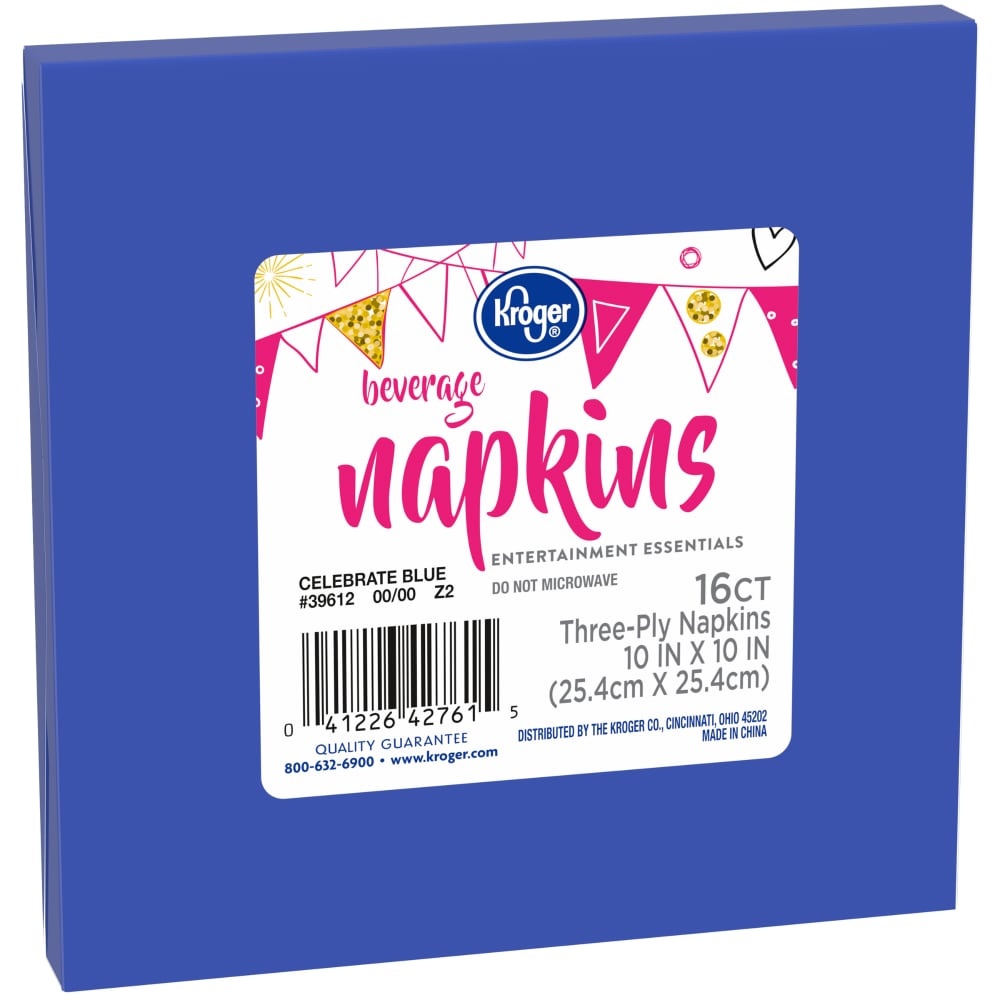 slide 1 of 1, Kroger Entertainment Essentials Beverage Napkins 16 Count - Celebrate Blue, 16 ct