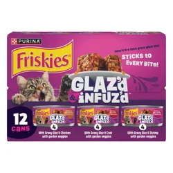 Purina Friskies Glazed and Infused Wet Cat Food Variety Pack with Chicken, Crab or Shrimp in Gravy - 12 ct Cans