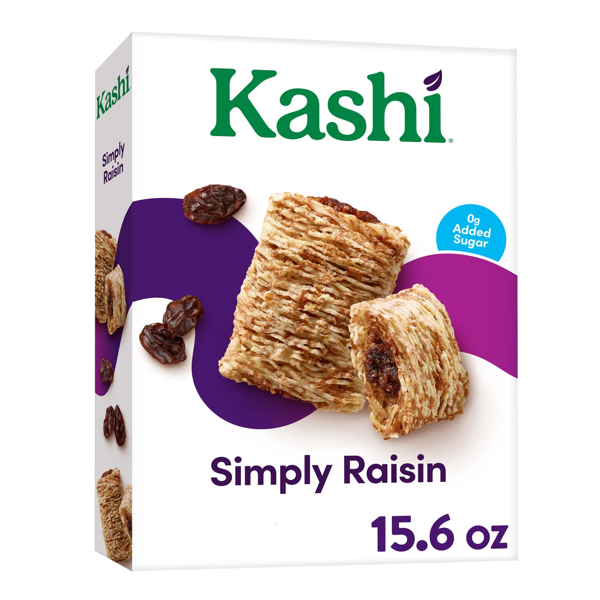 slide 1 of 14, Kashi Cold Breakfast Cereal, Vegan, Fiber Cereal, Simply Raisin, 15.6oz Box, 1 Box, 15.6 oz