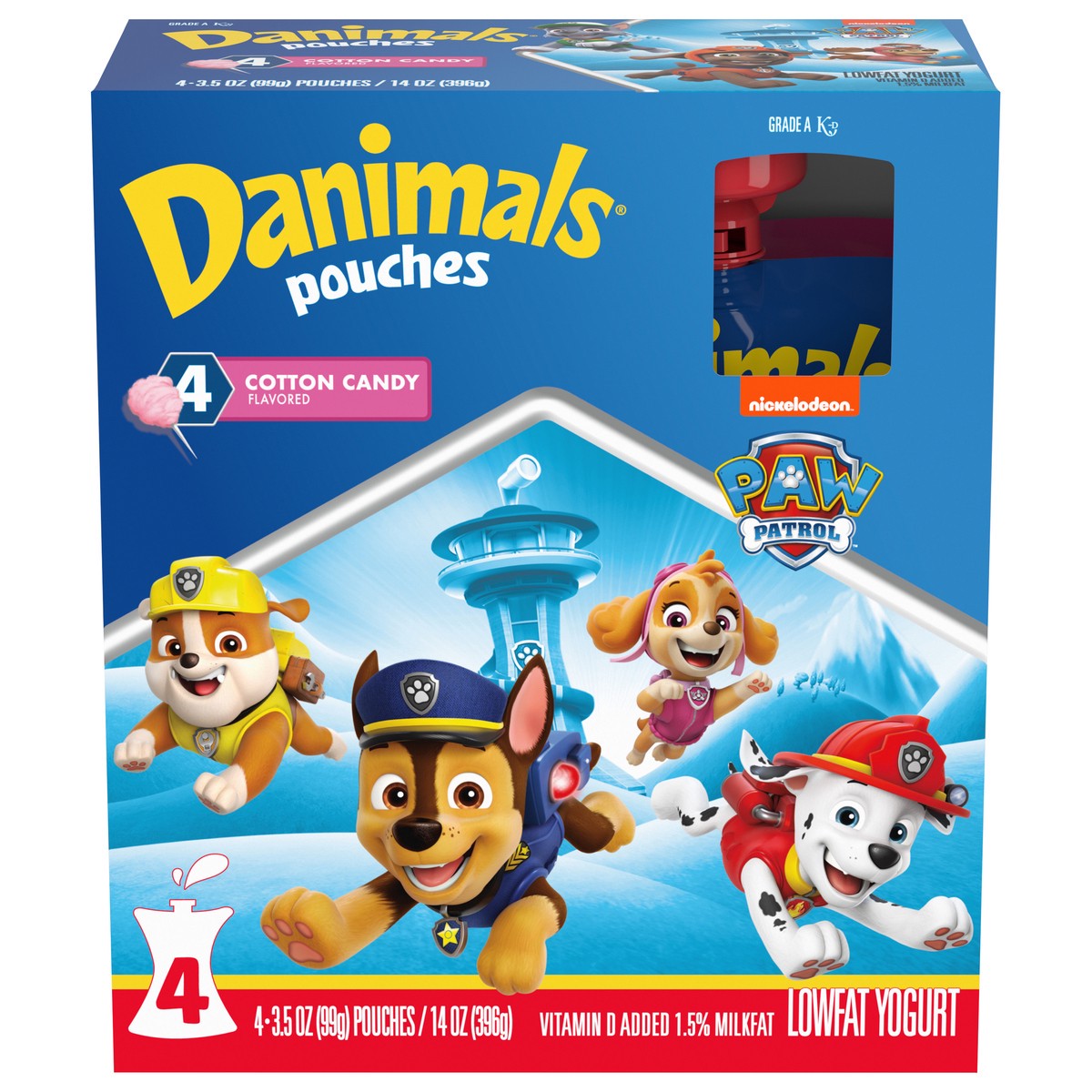 slide 1 of 5, Danimals Pouches Cotton Candy Squeezable Low Fat Yogurt, 4 Ct, 3.5 OZ Yogurt Pouches, 4 ct