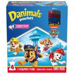 Danimals Pouches Cotton Candy Squeezable Yogurt, Creamy and Delicious Low Fat Snacks for Kids, 4 Ct, 3.5 oz Pouches