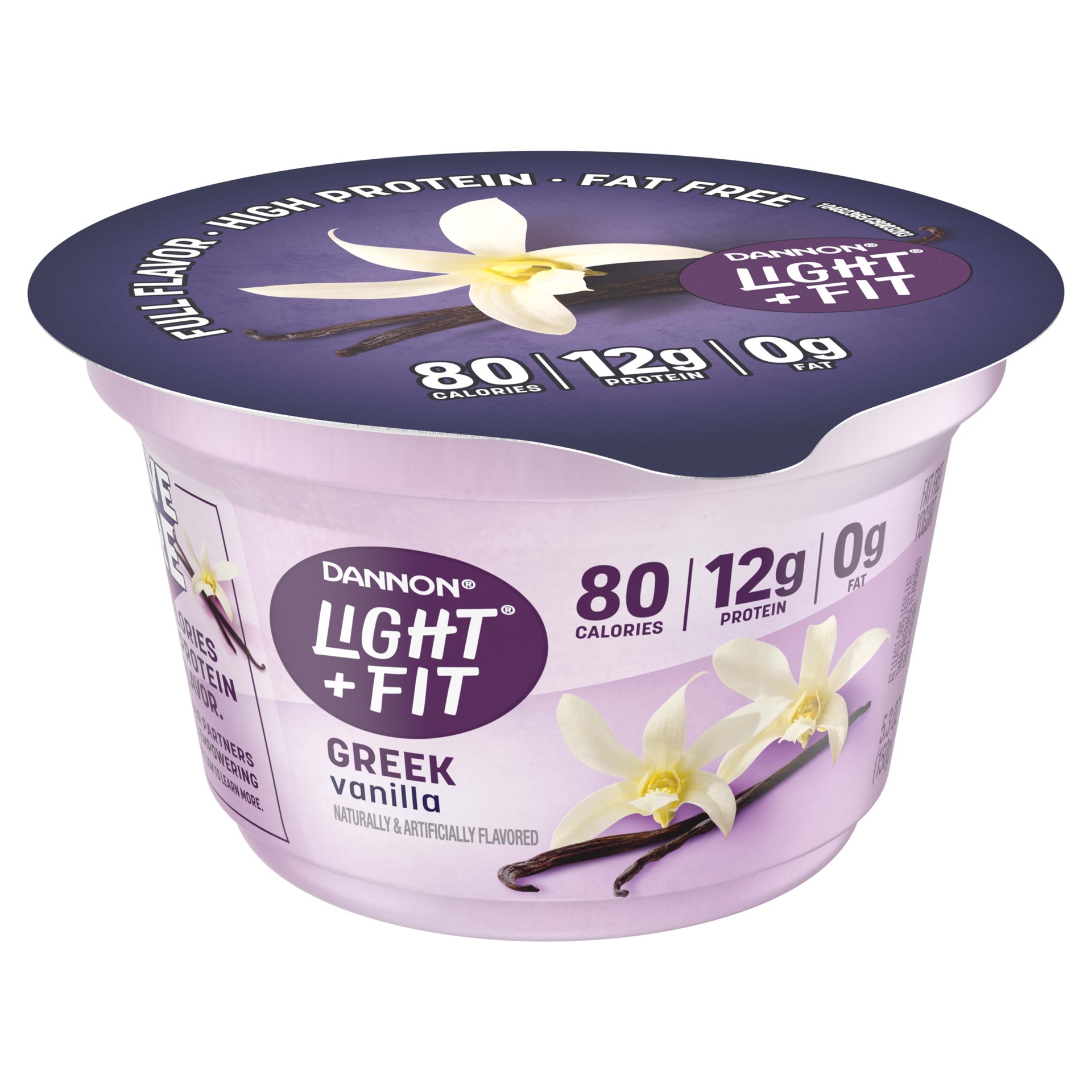 slide 4 of 5, Light + Fit Dannon Light + Fit Vanilla Greek Fat Free Yogurt, Creamy and Delicious Gluten Free Yogurt, 5.3 OZ Yogurt Cup, 5.3 oz