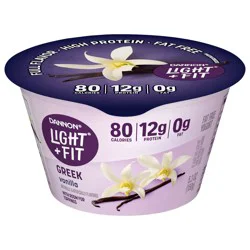 Dannon Light + Fit Vanilla Greek Fat Free Yogurt, 5.3 OZ Yogurt Cup