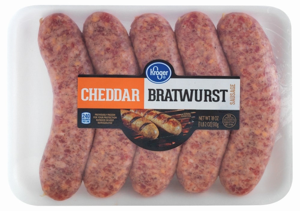 slide 1 of 1, Kroger Cheddar Bratwurst Sausage, 18 oz