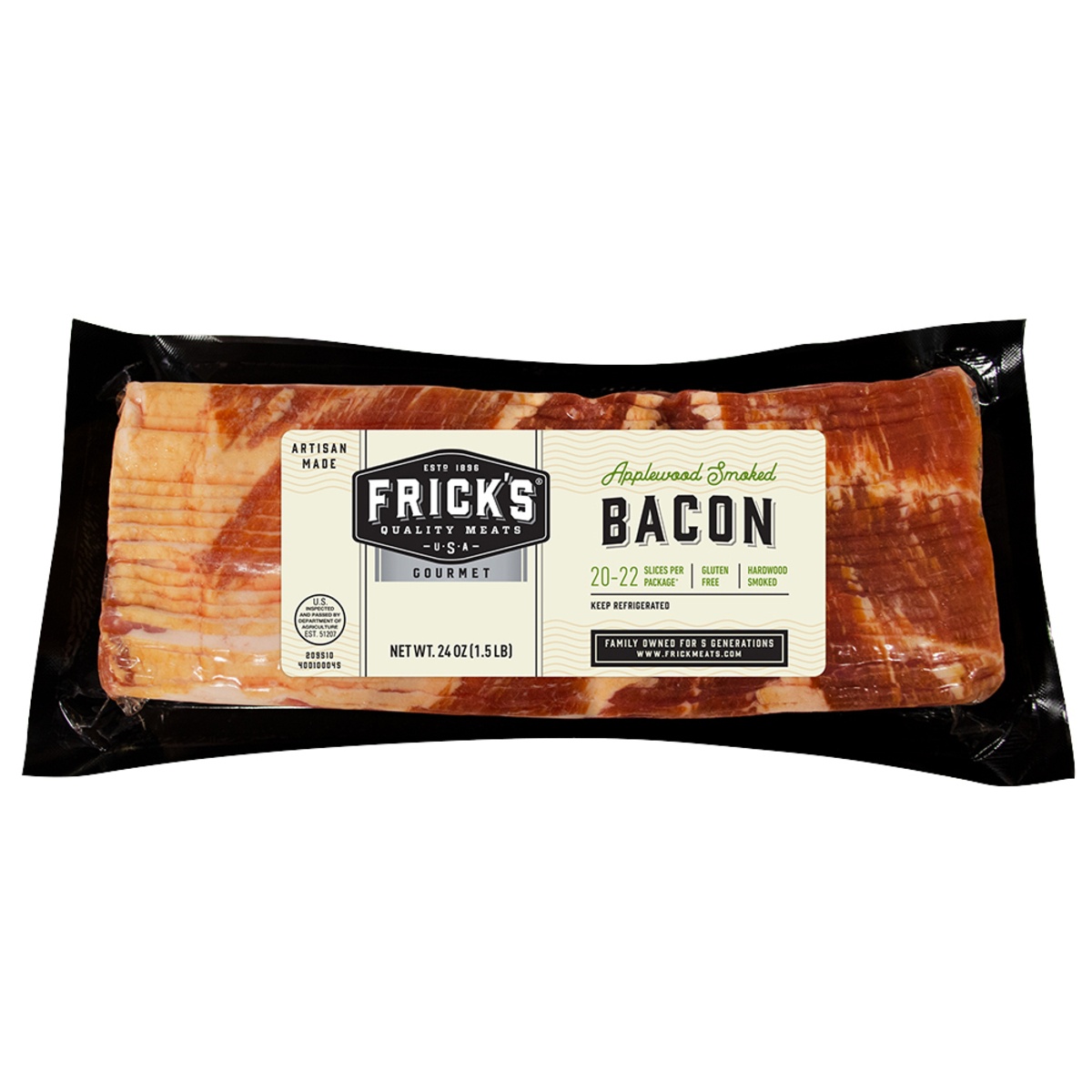 slide 1 of 1, Frick's Applewood Smoked Bacon, 24 oz