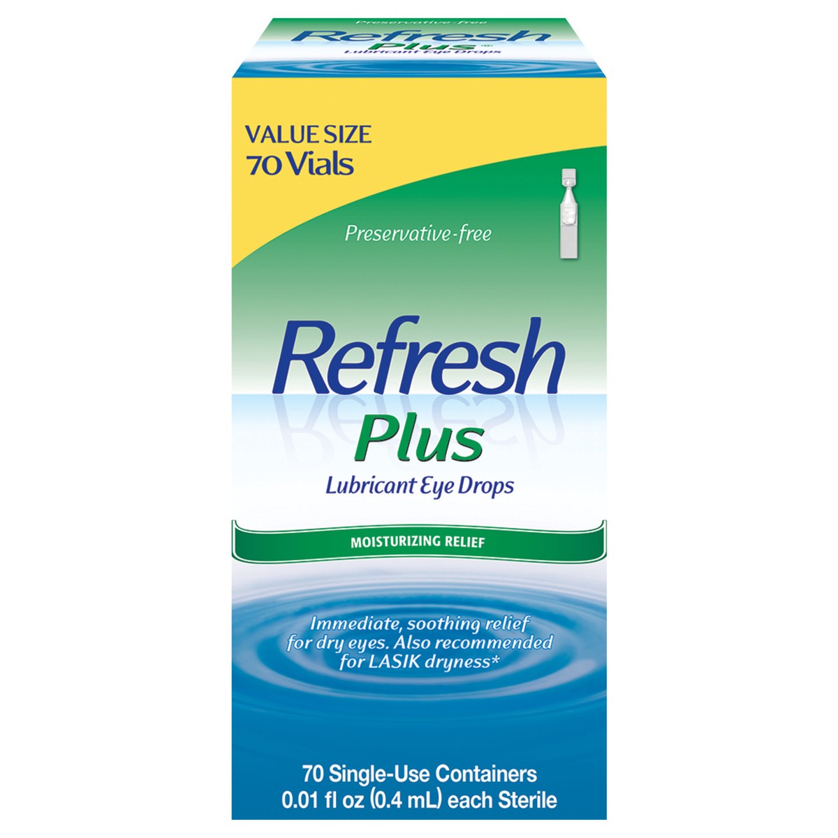 slide 1 of 13, Refresh Plus Lubricant Eye Drops Non-Preserved Tears, 70 Single-Use Containers, 0.01 fl oz (0.4 mL), 0.40 mL