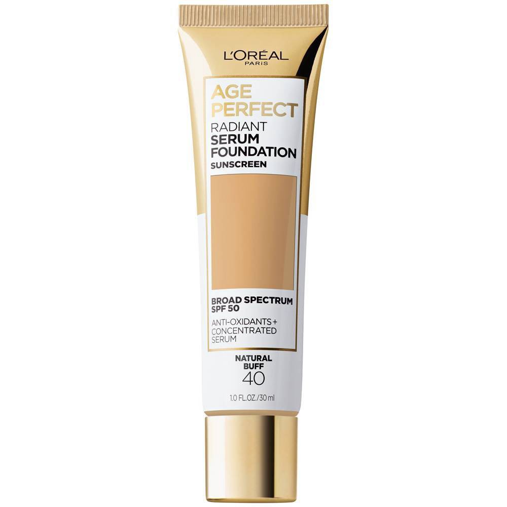 slide 1 of 7, L'Oréal Age Perfect Radiant Serum Foundation With Spf 50, Natural Buff, 1 oz