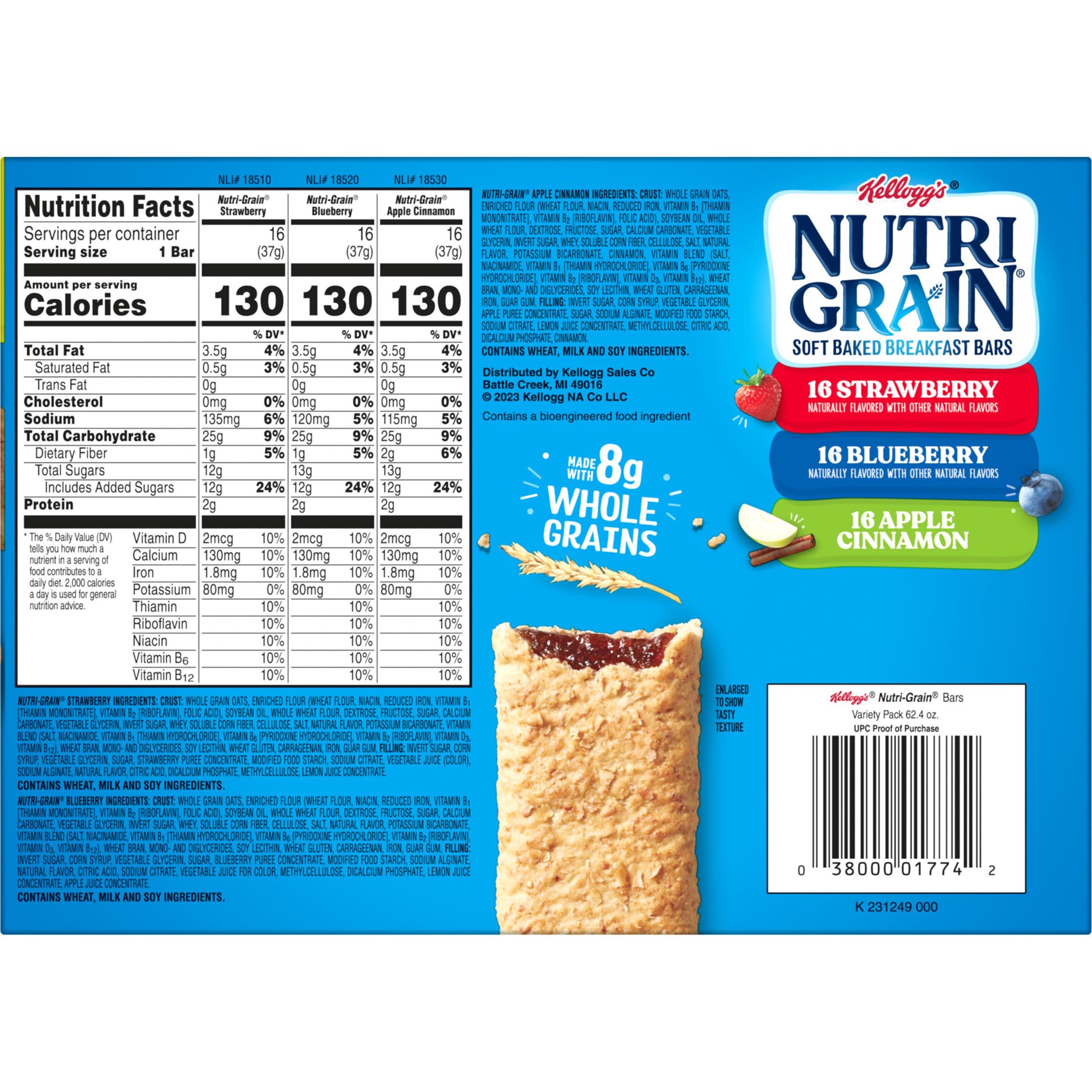 slide 5 of 5, Nutri-Grain Soft Baked Breakfast Bars, Made with Whole Grains, Kids Snacks, Variety Pack, 62.4oz Box, 48 Bars, 62.4 oz