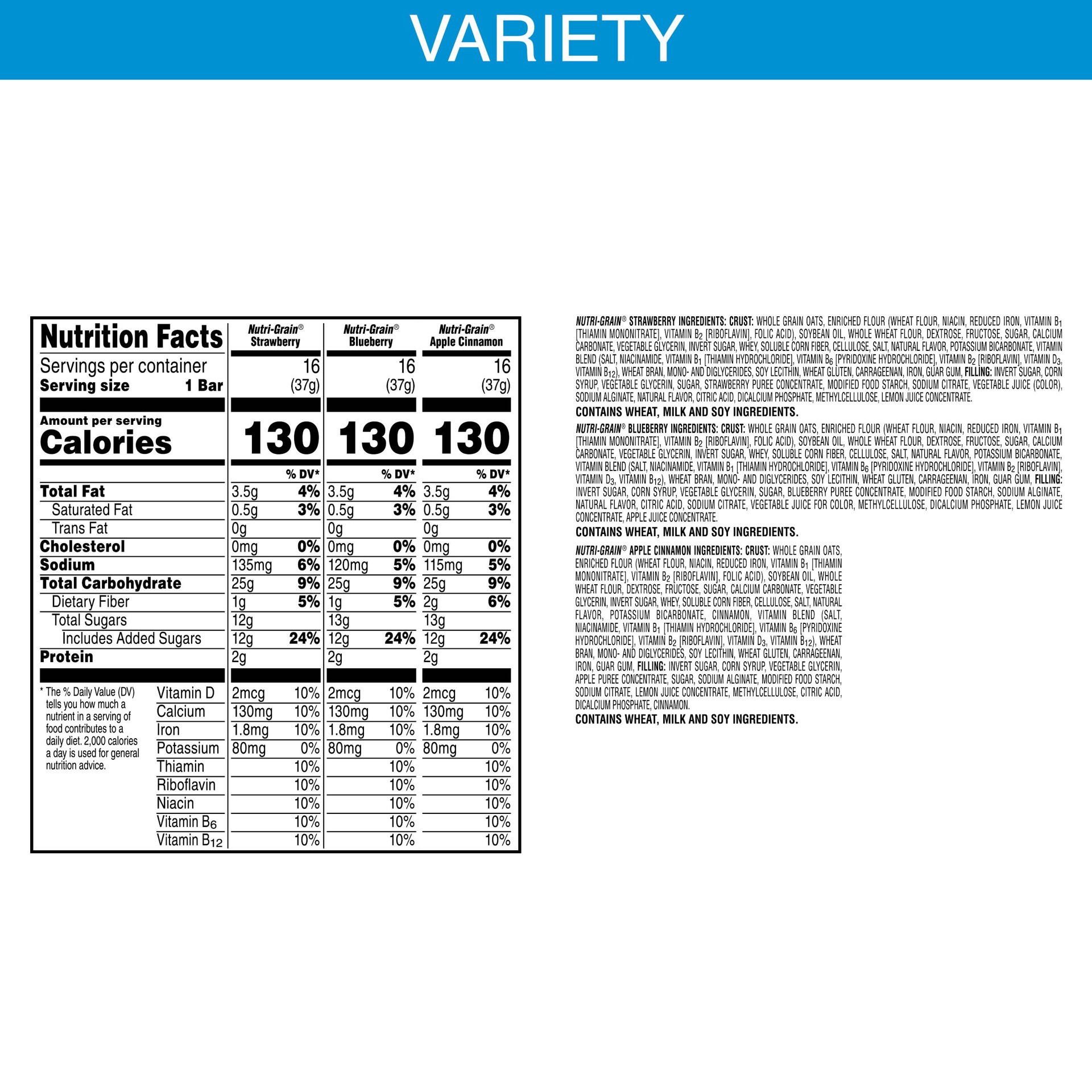 slide 2 of 5, Nutri-Grain Soft Baked Breakfast Bars, Made with Whole Grains, Kids Snacks, Variety Pack, 62.4oz Box, 48 Bars, 62.4 oz