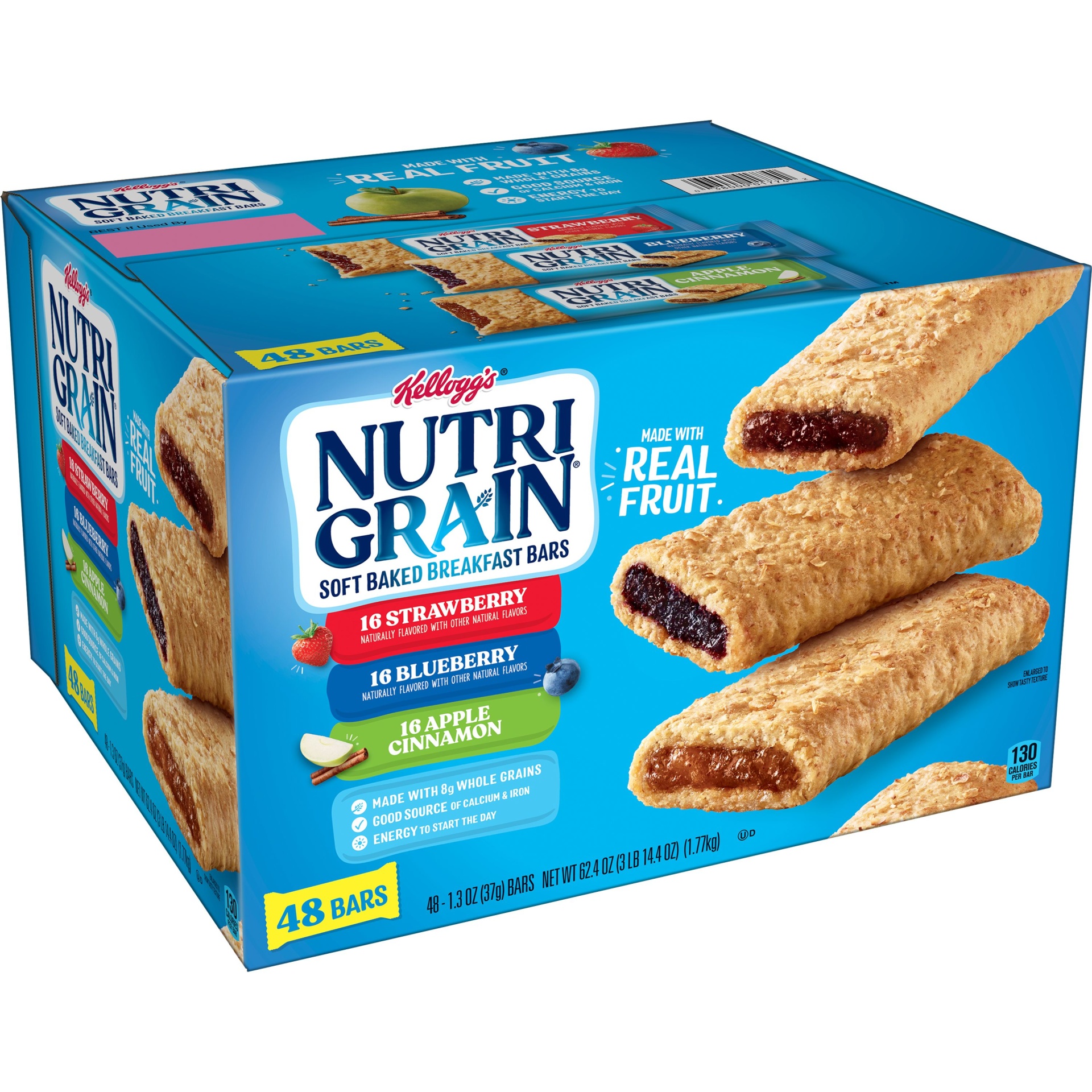 slide 1 of 6, Kellogg's Nutri-Grain Soft Baked Breakfast Bars, Made with Whole Grains, Kids Snacks, Variety Pack, 62.4 oz