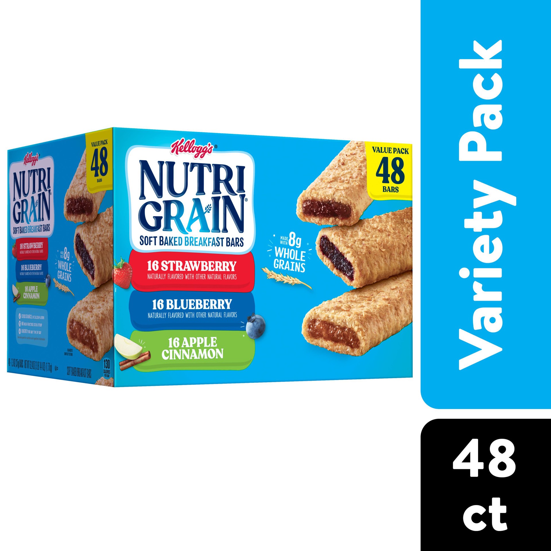 slide 1 of 5, Nutri-Grain Soft Baked Breakfast Bars, Made with Whole Grains, Kids Snacks, Variety Pack, 62.4oz Box, 48 Bars, 62.4 oz